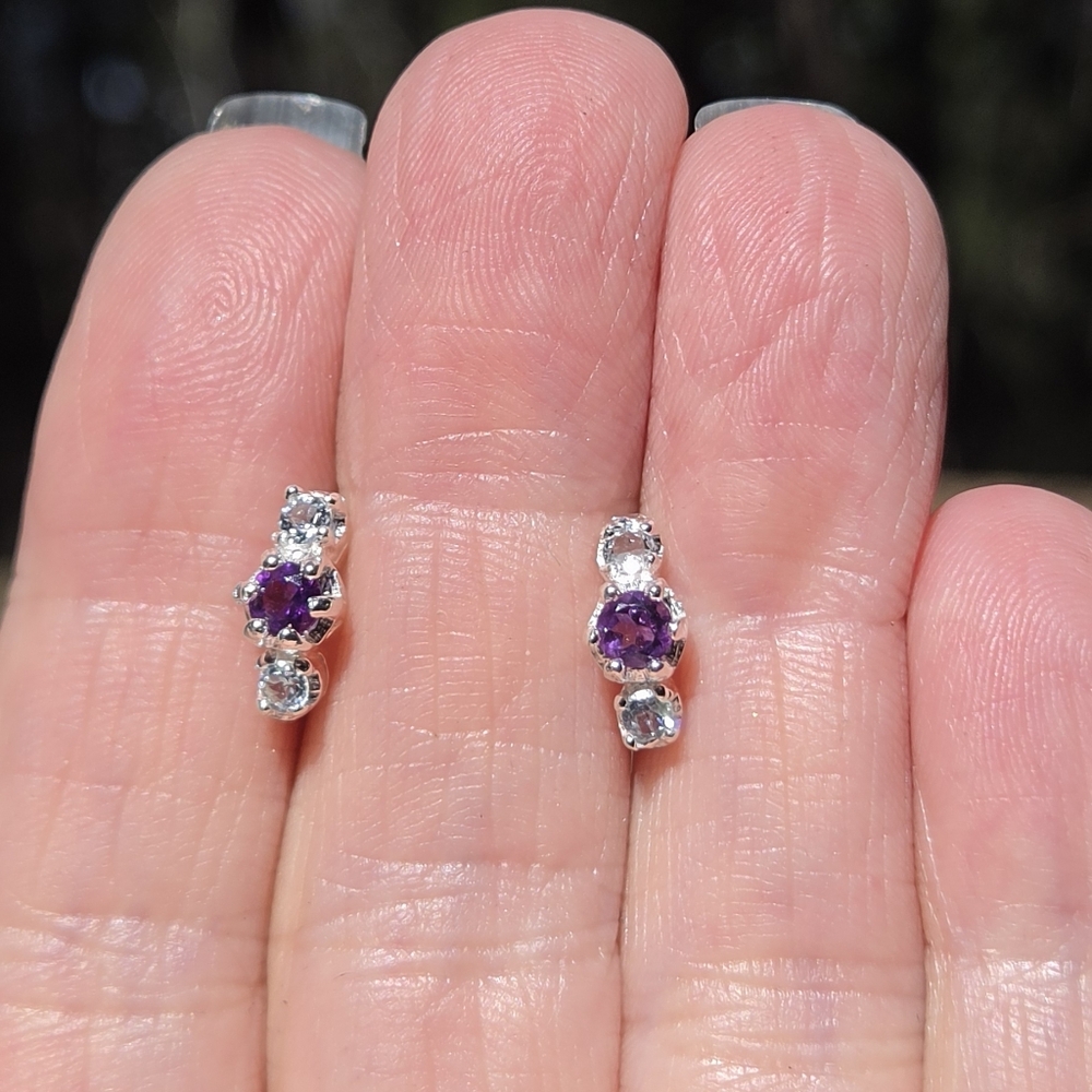 Amethyst & Blue Topaz Sterling & White Gold Earrings - Picture 2 of 9